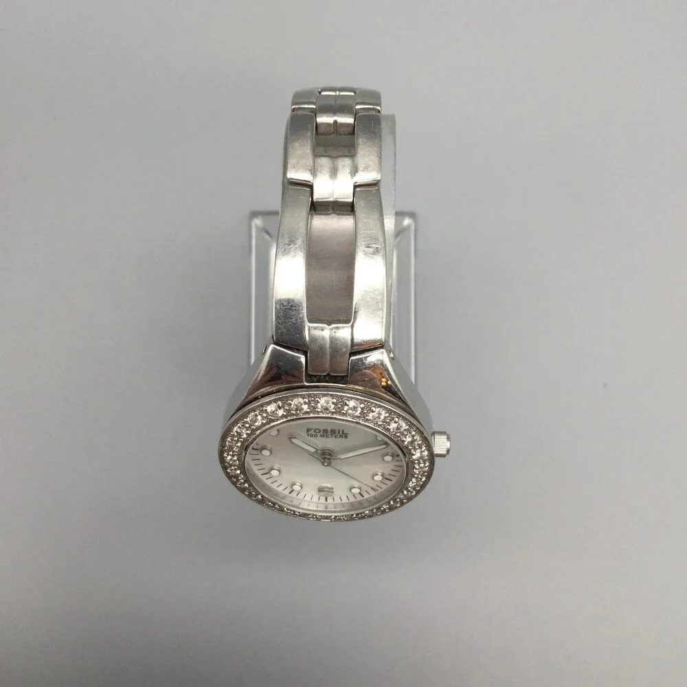 Fossil Womens Watch 29mm MOP Crystal Bezel 100M Stainless New Battery 6.75